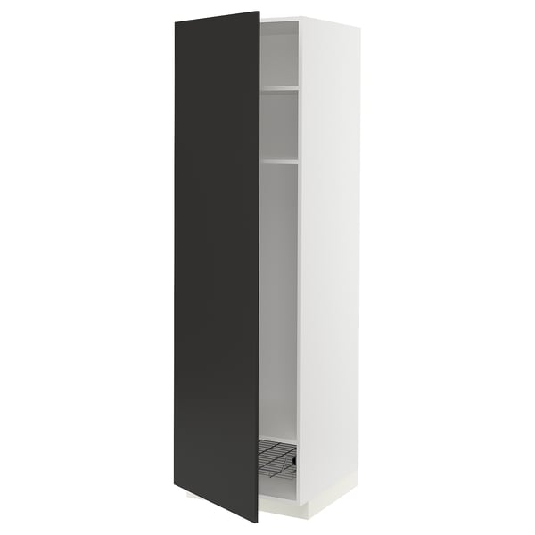 METOD high cabinet w shelves/wire basket, white/Nickebo matt anthracite, 60x60x200 cm