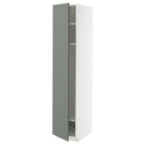METOD high cabinet w shelves/wire basket, white/Nickebo matt grey-green, 40x60x200 cm