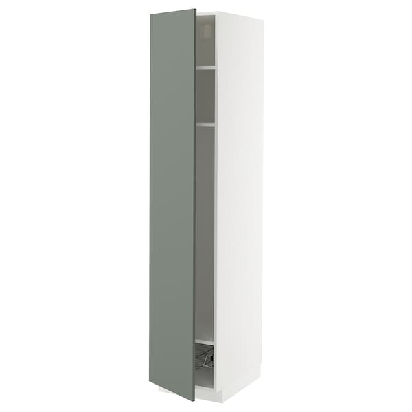 Ikea METOD - High cabinet w shelves/wire basket, white/Nickebo matt grey-green, 40x60x200 cm