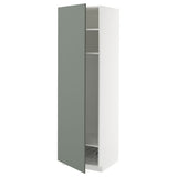 METOD high cabinet w shelves/wire basket, white/Nickebo matt grey-green, 60x60x200 cm