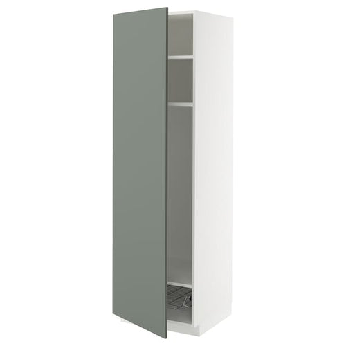 METOD - METOD High cabinet w shelves/wire basket, white/Nickebo matt grey-green, 60x60x200 cm