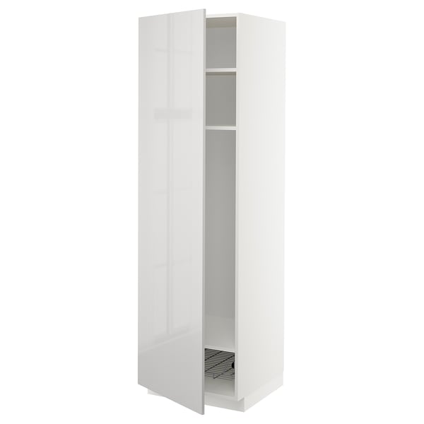 METOD high cabinet w shelves/wire basket, white/Ringhult light grey, 60x60x200 cm