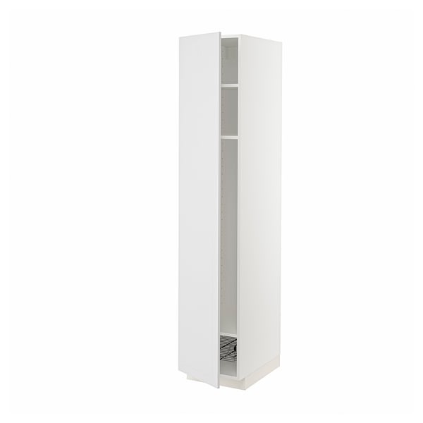 METOD high cabinet w shelves/wire basket, white/Stensund white, 40x60x200 cm