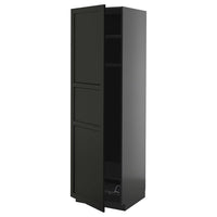 METOD high cabinet w shelves/wire basket, black-grey/Lerhyttan black stained, 60x60x200 cm