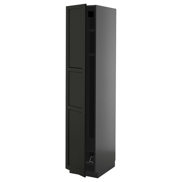 METOD - METOD High cabinet w shelves/wire basket, black-grey/Lerhyttan black stained, 40x60x200 cm