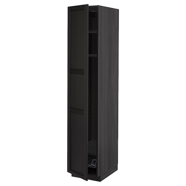 METOD - Tall cabinet with shelves/basket, black/Lerhyttan stained black,40x60x200 cm