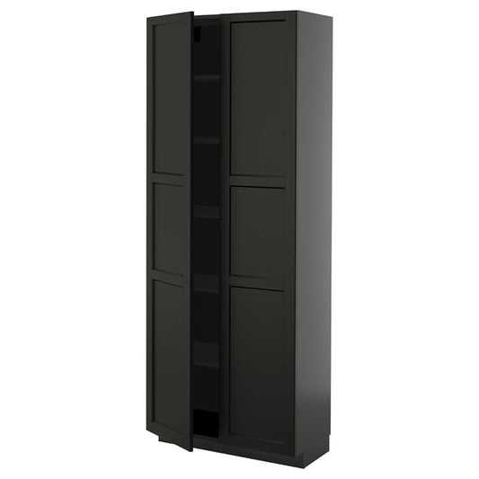 METOD - METOD High cabinet with shelves, black-grey/Lerhyttan black stained, 80x37x200 cm