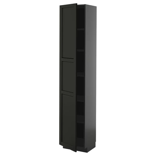 METOD - METOD High cabinet with shelves, black-grey/Lerhyttan black stained, 40x37x200 cm