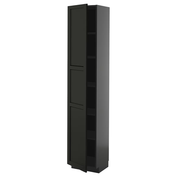 METOD - METOD High cabinet with shelves, black-grey/Lerhyttan black stained, 40x37x200 cm