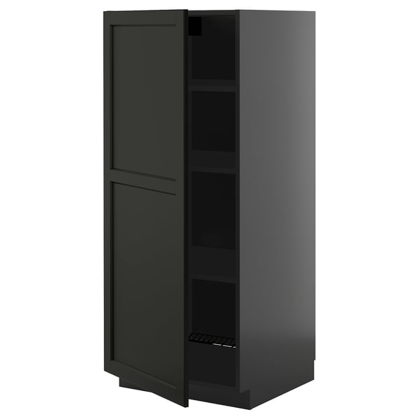 METOD high cabinet with shelves, black-grey/Lerhyttan black stained, 60x60x140 cm