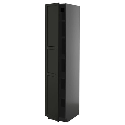 METOD Tall cabinet with shelves, black-grey/Lerhyttan stained black, 40x60x200 cm