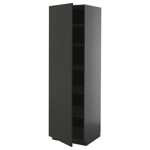 METOD - METOD High cabinet with shelves, black-grey/Nickebo matt anthracite, 60x60x200 cm