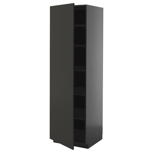 METOD high cabinet with shelves, black-grey/Nickebo matt anthracite, 60x60x200 cm