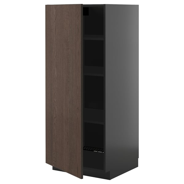 METOD - METOD High cabinet with shelves, black-grey/Sinarp brown, 60x60x140 cm