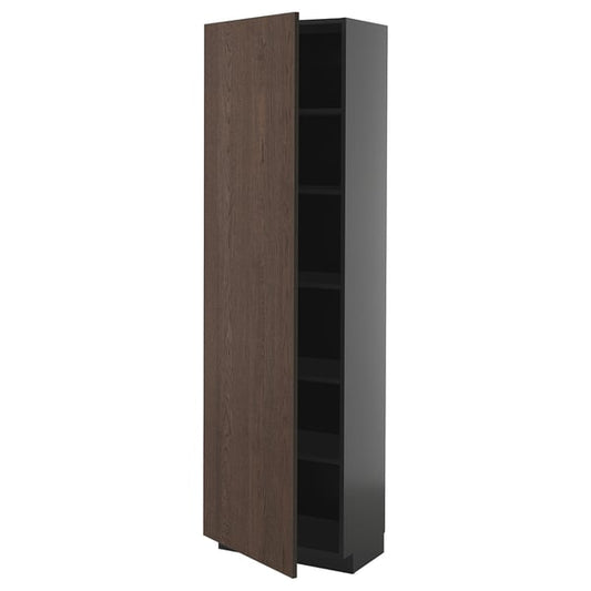 METOD high cabinet with shelves, black-grey/Sinarp brown, 60x37x200 cm