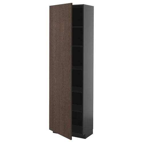 METOD - METOD High cabinet with shelves, black-grey/Sinarp brown, 60x37x200 cm