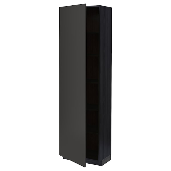 METOD - High cabinet with shelves, black/Nickebo matt anthracite, 60x37x200 cm