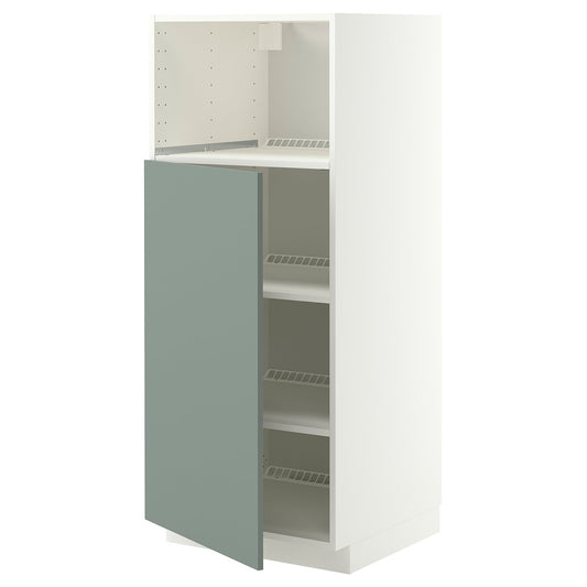 METOD high cabinet f built-in appliances, white/Nickebo matt grey-green, 60x60x140 cm