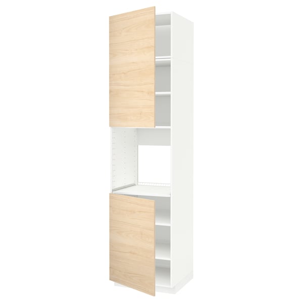 METOD high cab f oven w 2 doors/shelves, white/Askersund light ash effect, 60x60x240 cm