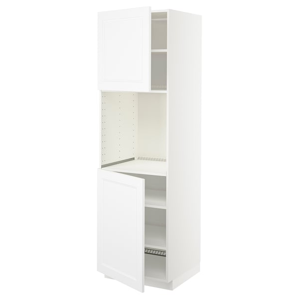 METOD high cab f oven w 2 doors/shelves, white/Axstad matt white, 60x60x200 cm