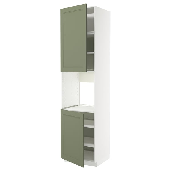 METOD high cab f oven w 2 doors/shelves, white/Axstad grey-green, 60x60x240 cm