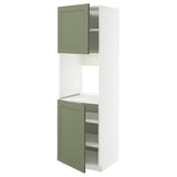 METOD high cab f oven w 2 doors/shelves, white/Axstad grey-green, 60x60x200 cm