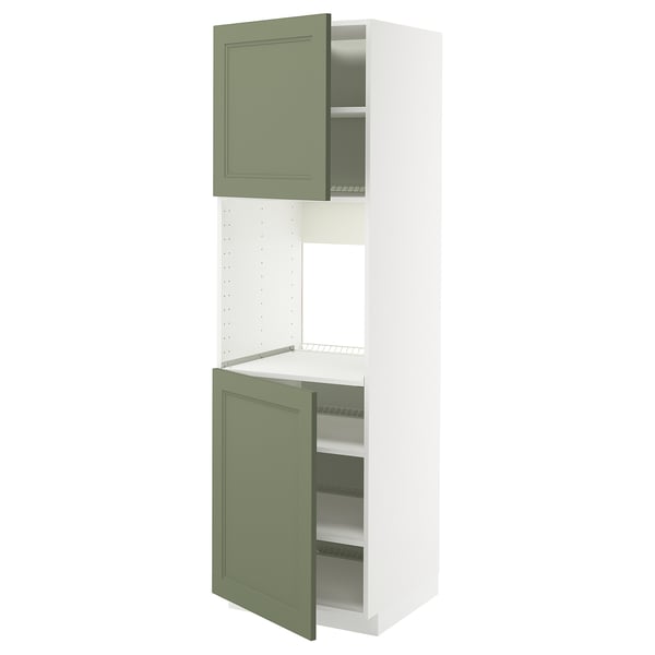 METOD high cab f oven w 2 doors/shelves, white/Axstad grey-green, 60x60x200 cm