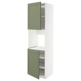 METOD high cab f oven w 2 doors/shelves, white/Axstad grey-green, 60x60x220 cm