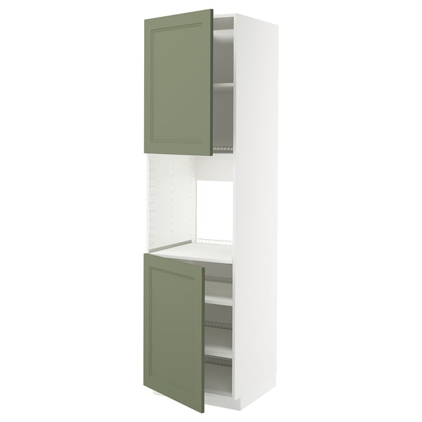 METOD high cab f oven w 2 doors/shelves, white/Axstad grey-green, 60x60x220 cm