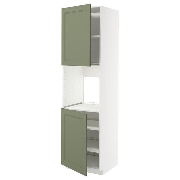 METOD - High cab f oven w 2 doors/shelves, white/Axstad grey-green, 60x60x220 cm