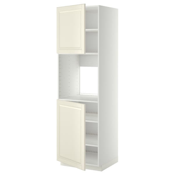 METOD high cab f oven w 2 doors/shelves, white/Bodbyn off-white, 60x60x200 cm