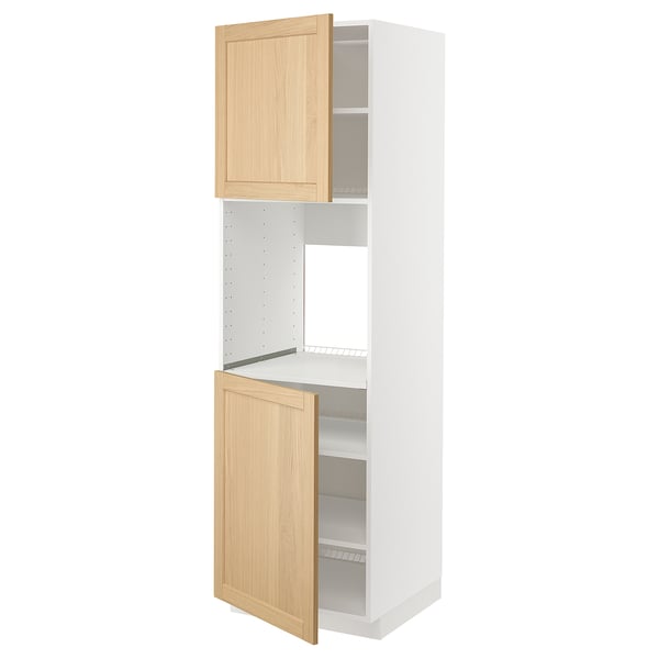 METOD high cab f oven w 2 doors/shelves, white/Forsbacka oak, 60x60x200 cm