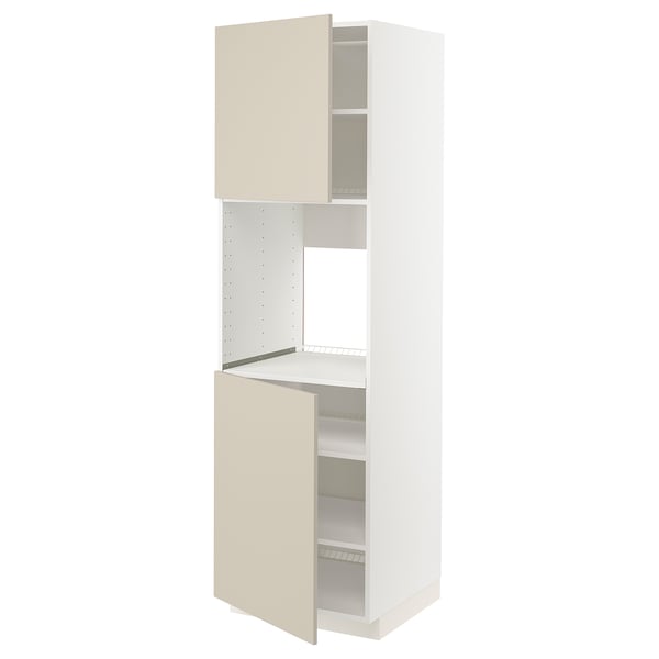 METOD high cab f oven w 2 doors/shelves, white/Havstorp beige, 60x60x200 cm
