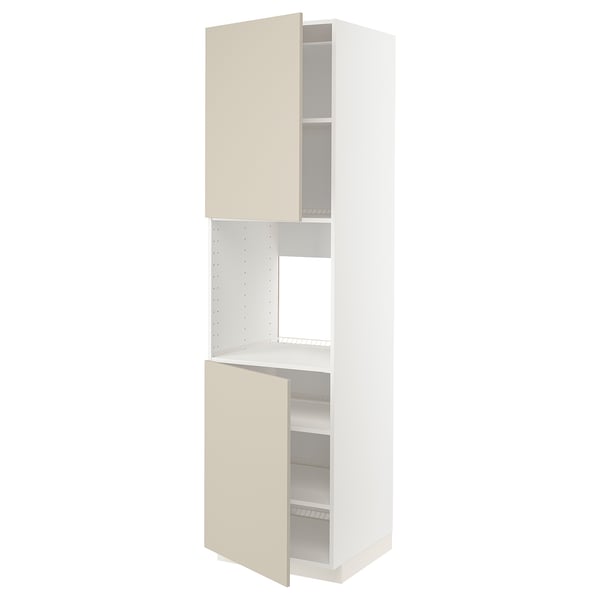 METOD high cab f oven w 2 doors/shelves, white/Havstorp beige, 60x60x220 cm