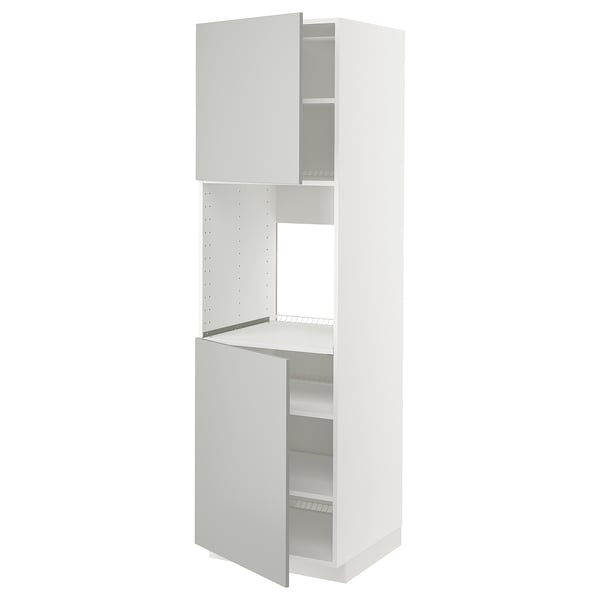 METOD high cab f oven w 2 doors/shelves, white/Havstorp light grey, 60x60x200 cm