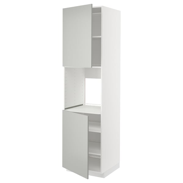 METOD high cab f oven w 2 doors/shelves, white/Havstorp light grey, 60x60x220 cm