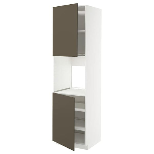 Ikea METOD - High cab f oven w 2 doors/shelves, white/Havstorp brown-beige, 60x60x220 cm