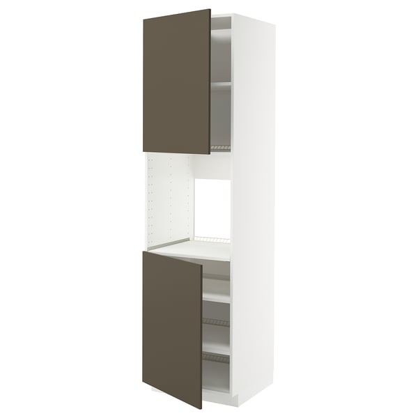 METOD high cab f oven w 2 doors/shelves, white/Havstorp brown-beige, 60x60x220 cm