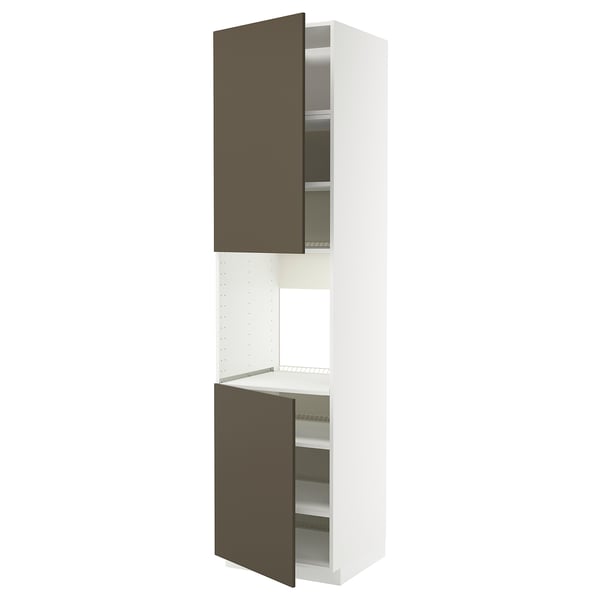 METOD high cab f oven w 2 doors/shelves, white/Havstorp brown-beige, 60x60x240 cm