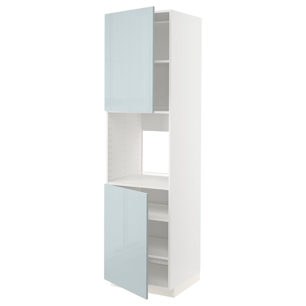 METOD high cab f oven w 2 doors/shelves, white/Kallarp light grey-blue, 60x60x220 cm