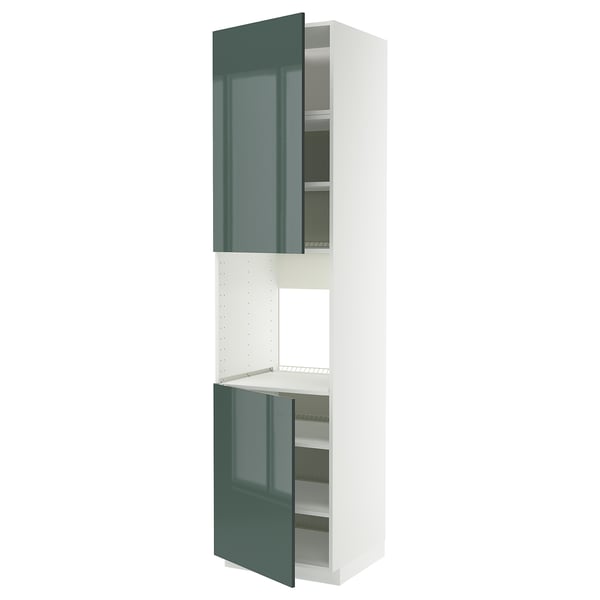 METOD high cab f oven w 2 doors/shelves, white/Kallarp high-gloss dark grey-green, 60x60x240 cm
