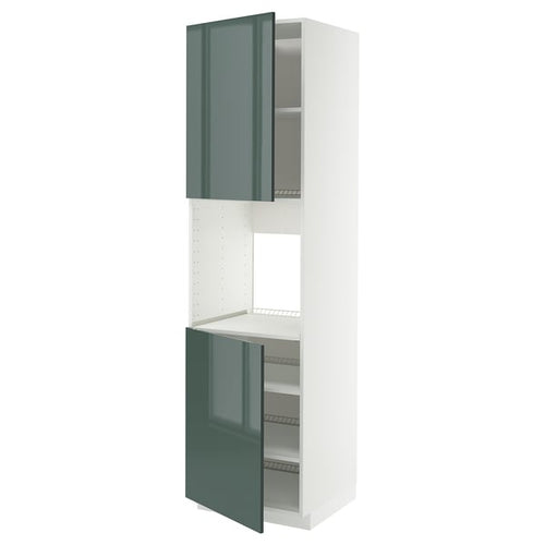 METOD high cab f oven w 2 doors/shelves, white/Kallarp high-gloss dark grey-green, 60x60x220 cm