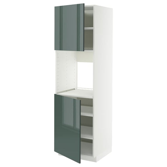 METOD - METOD High cab f oven w 2 doors/shelves, white/Kallarp high-gloss dark grey-green, 60x60x200 cm