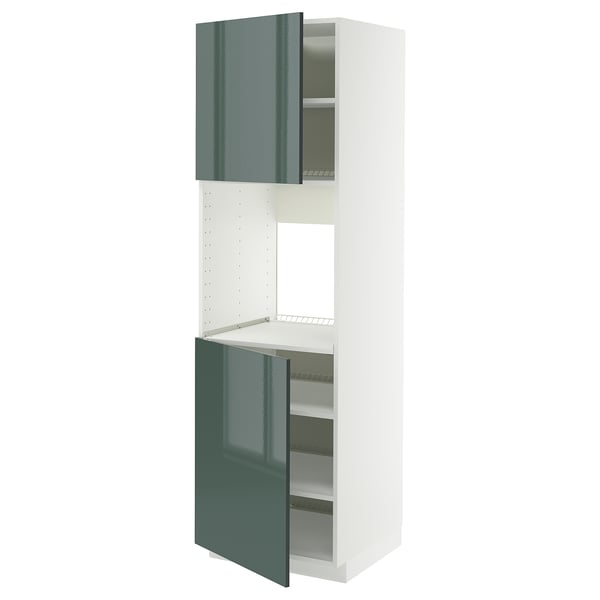 METOD high cab f oven w 2 doors/shelves, white/Kallarp high-gloss dark grey-green, 60x60x200 cm