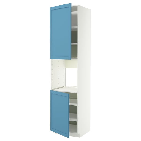 METOD high cab f oven w 2 doors/shelves, white/Lerhyttan blue, 60x60x240 cm