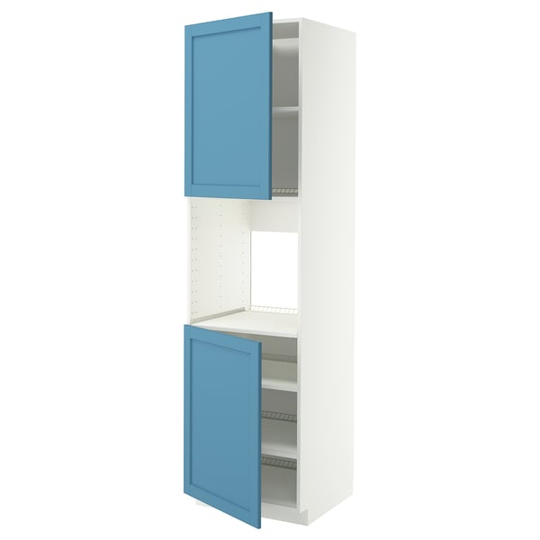 METOD high cab f oven w 2 doors/shelves, white/Lerhyttan blue, 60x60x220 cm
