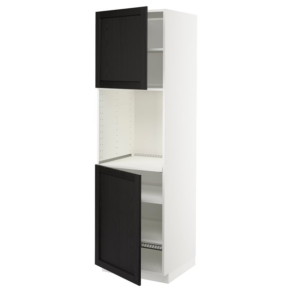 METOD high cab f oven w 2 doors/shelves, white/Lerhyttan black stained, 60x60x200 cm