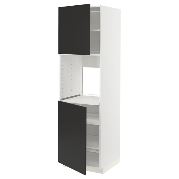 METOD - High cab f oven w 2 doors/shelves, white/Nickebo matt anthracite , 60x60x200 cm