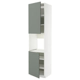 METOD high cab f oven w 2 doors/shelves, white/Nickebo matt grey-green, 60x60x240 cm