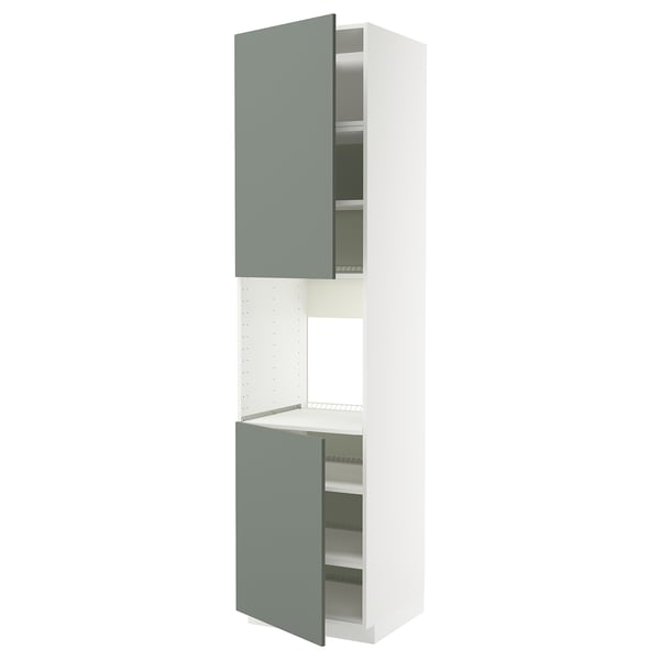 METOD high cab f oven w 2 doors/shelves, white/Nickebo matt grey-green, 60x60x240 cm